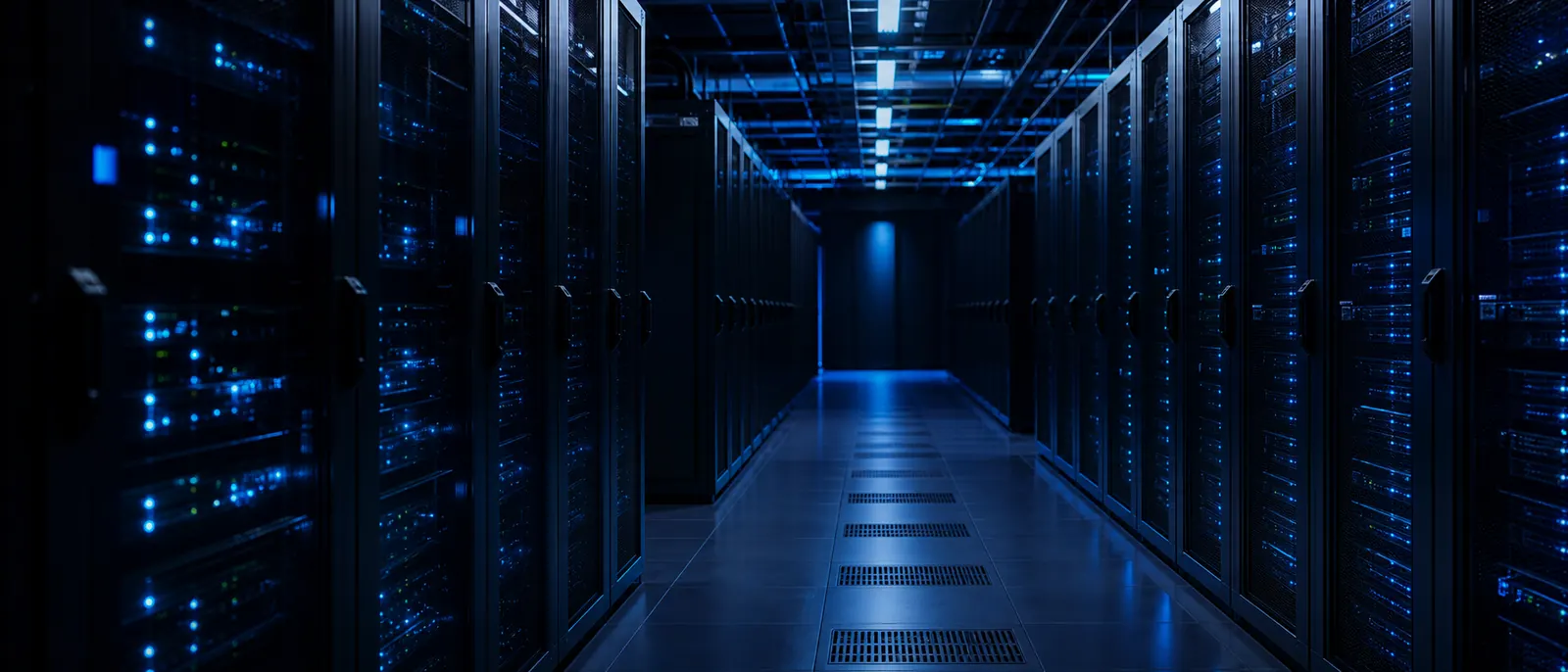 Modern data center server room with racks of equipment