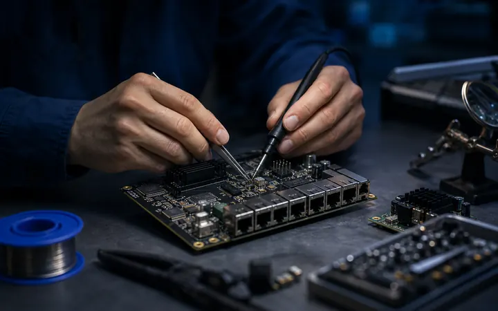 Engineer working on circuit board assembly