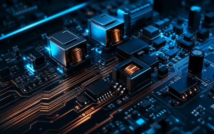 Close-up of a circuit board and electronic components