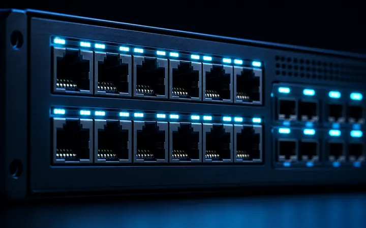 Rack-mounted network switches with patch cables