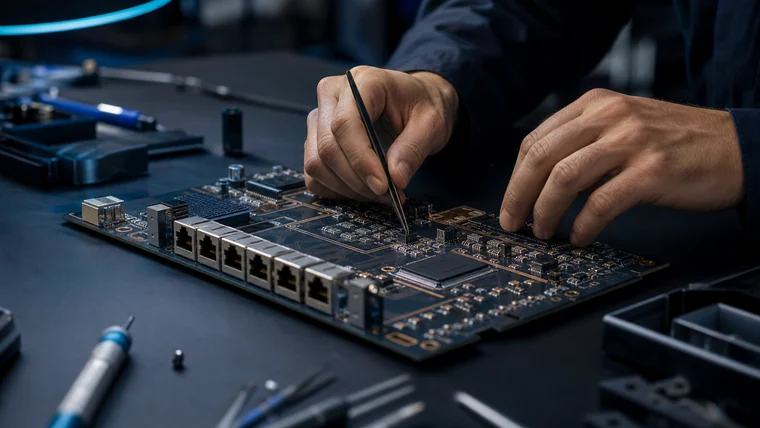 Engineer assembling custom hardware