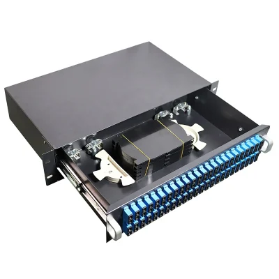 Leadways4365 1U 2U 4 12 24 48 Port Rack Mounted Fiber Port Optic Cable Pull Patch Panel with Splitter Box with Splice Tray for FTTH
